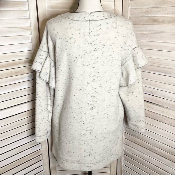 O’2nd Cream Gray Felted Wool Blend Speckled Ruffle Trim Sweater Mini Dress 1 S - Picture 7 of 11